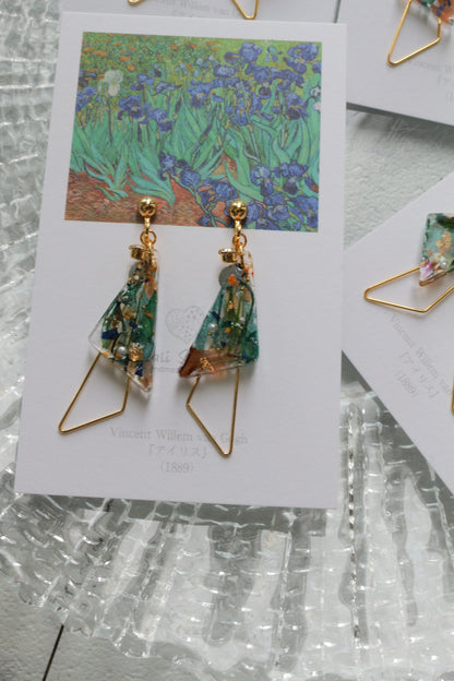 Gogh Inspired Triangular Floral Earrings-アイリス