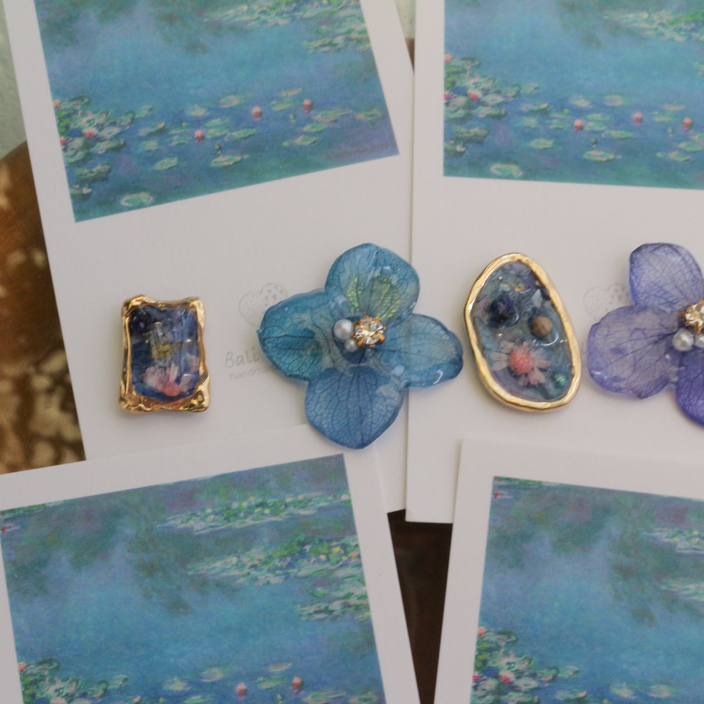 Monet Inspired Flower and Medallion No.38 ピアスTitanium Pierce 睡蓮