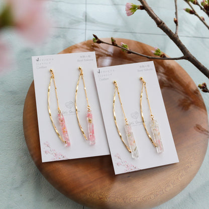 Dangling Sakura Flower Stick 2 Earrings with Pearl