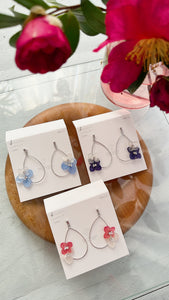 Silver Color Teardrop Hoop Earrings with Hydrangeas No.2