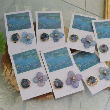 Monet's Water Lilies Inspired Flower and Medallion No.39 イヤリング Clip-on 睡蓮