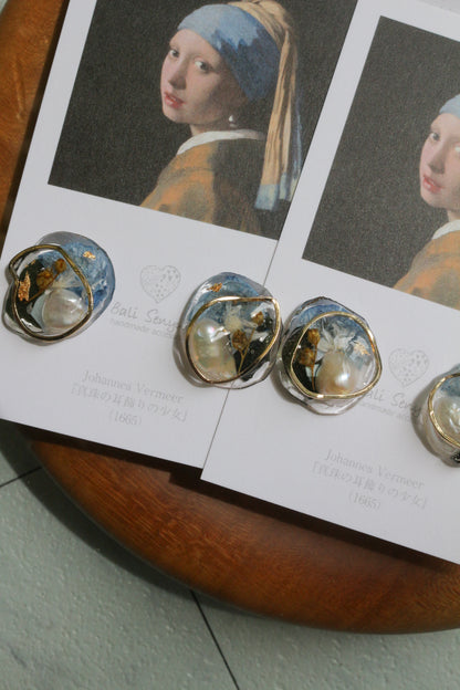 Vermeer's Inspired Flower & Pearl Earrings No.4 ピアス Pierce 真珠の耳飾りの少女