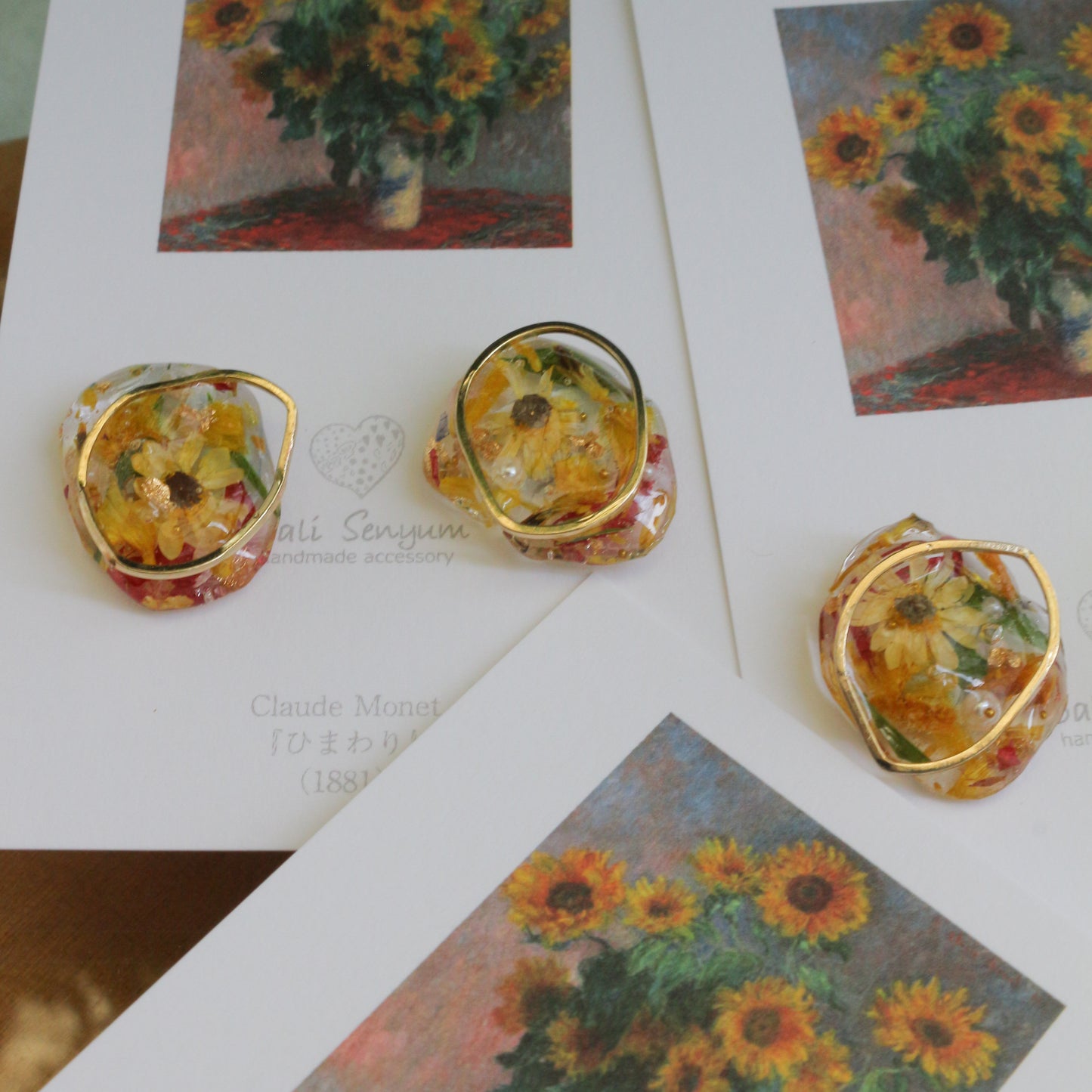 Monet Inspired Flower Medallion Earrings No.2 ピアスTitanium Pierce ひまわり