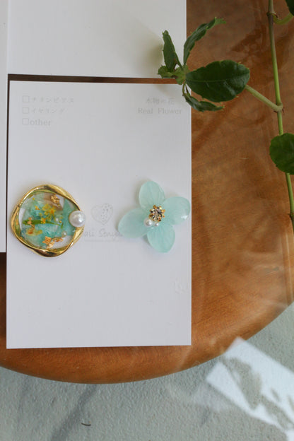 Hydrangea and Flower Medallion No.2 パーツ選べます。Clip-on or Titanium Pierce
