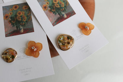 Monet Inspired Flower Earrings No.12 ピアスTitanium Pierce ひまわり