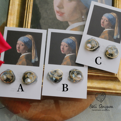 Vermeer's Inspired Flower & Pearl Earrings No.8 ピアス Pierce 真珠の耳飾りの少女