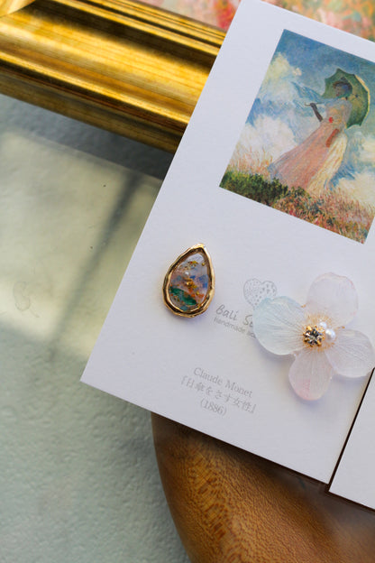 Monet Inspired Flower Earrings No.7 ピアスTitanium Pierce 日傘をさす女性