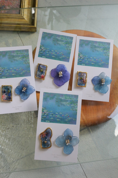 Monet's Water Lilies Inspired Flower and Medallion No.36 イヤリング Clip-on 睡蓮