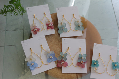 Teardrop Hoop Earrings with Hydrangeas No.24 ピアスorイヤリング