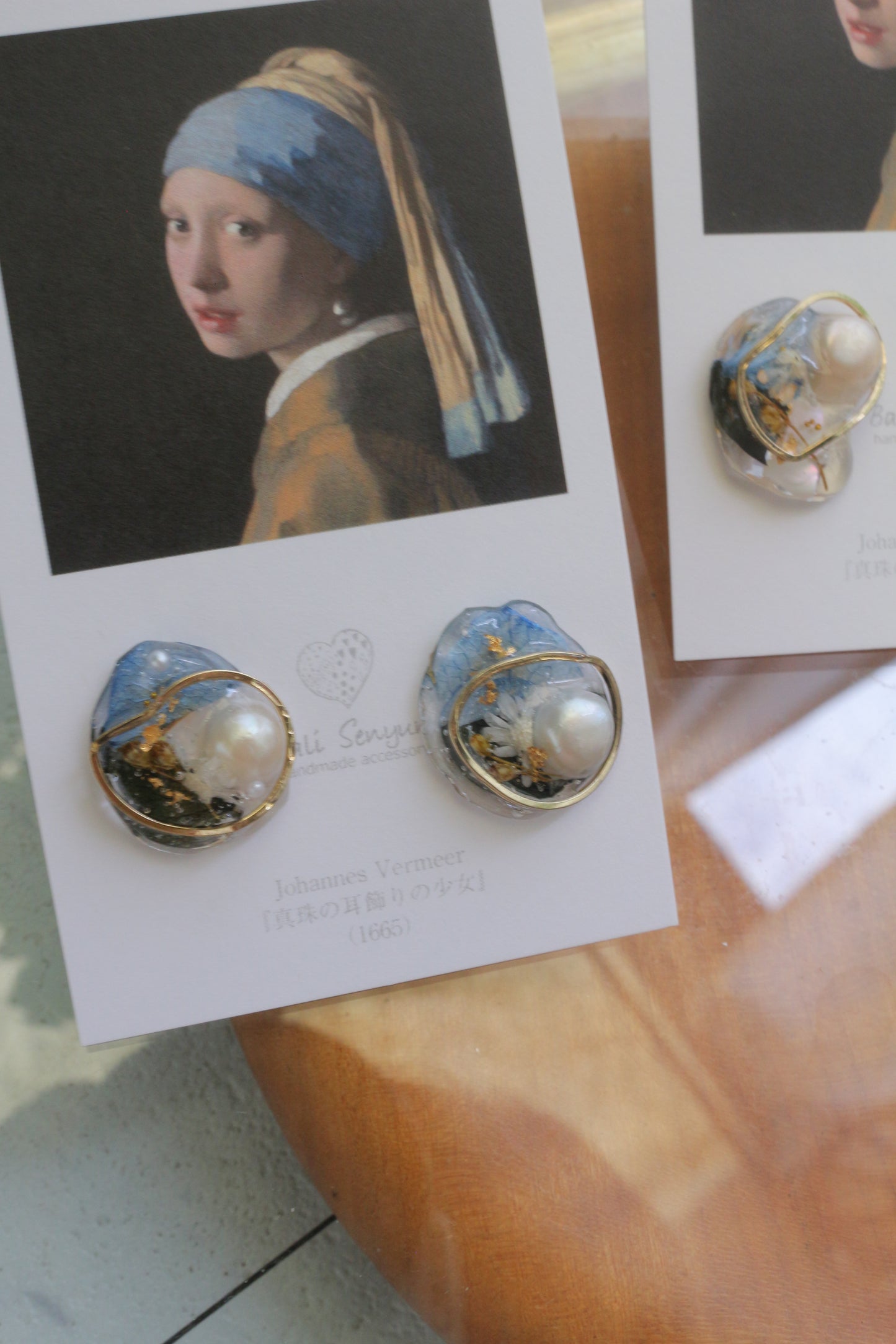 Vermeer's Inspired Flower & Pearl Earrings  No.1 イヤリング Clip-on 真珠の耳飾りの少女