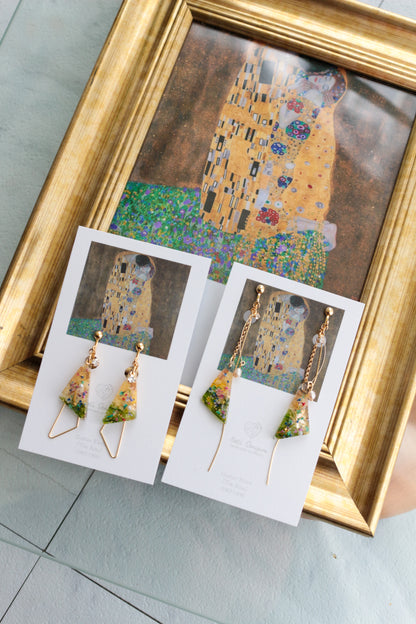 Gustav Klimt Inspired Triangular Floral Earrings - Kiss