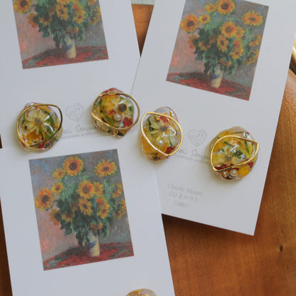Monet Inspired Flower Medallion Earrings No.1 イヤリング Clip-on ひまわり