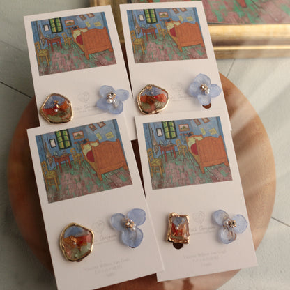 Gogh Inspired Flower and Medallion No.4イヤリング Clip-on ゴッホの寝室