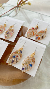 Leaf Earrings With Seasonal Flower Petals No.18 - Time limted