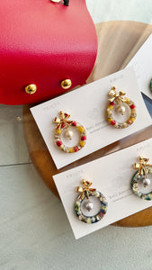 Colorful Christmas Wreath Earring