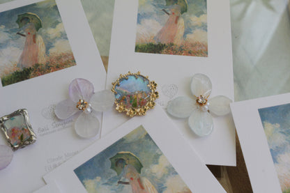 Monet Inspired Flower Earrings No.20 イヤリングClip-on 日傘をさす女性