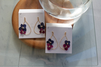 Teardrop Hoop Earrings with Hydrangeas No.19