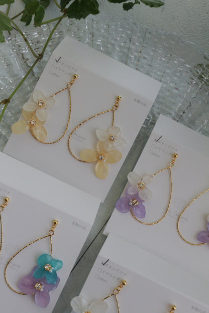 Teardrop Hoop Earrings with Hydrangeas No.21 ピアスorイヤリング