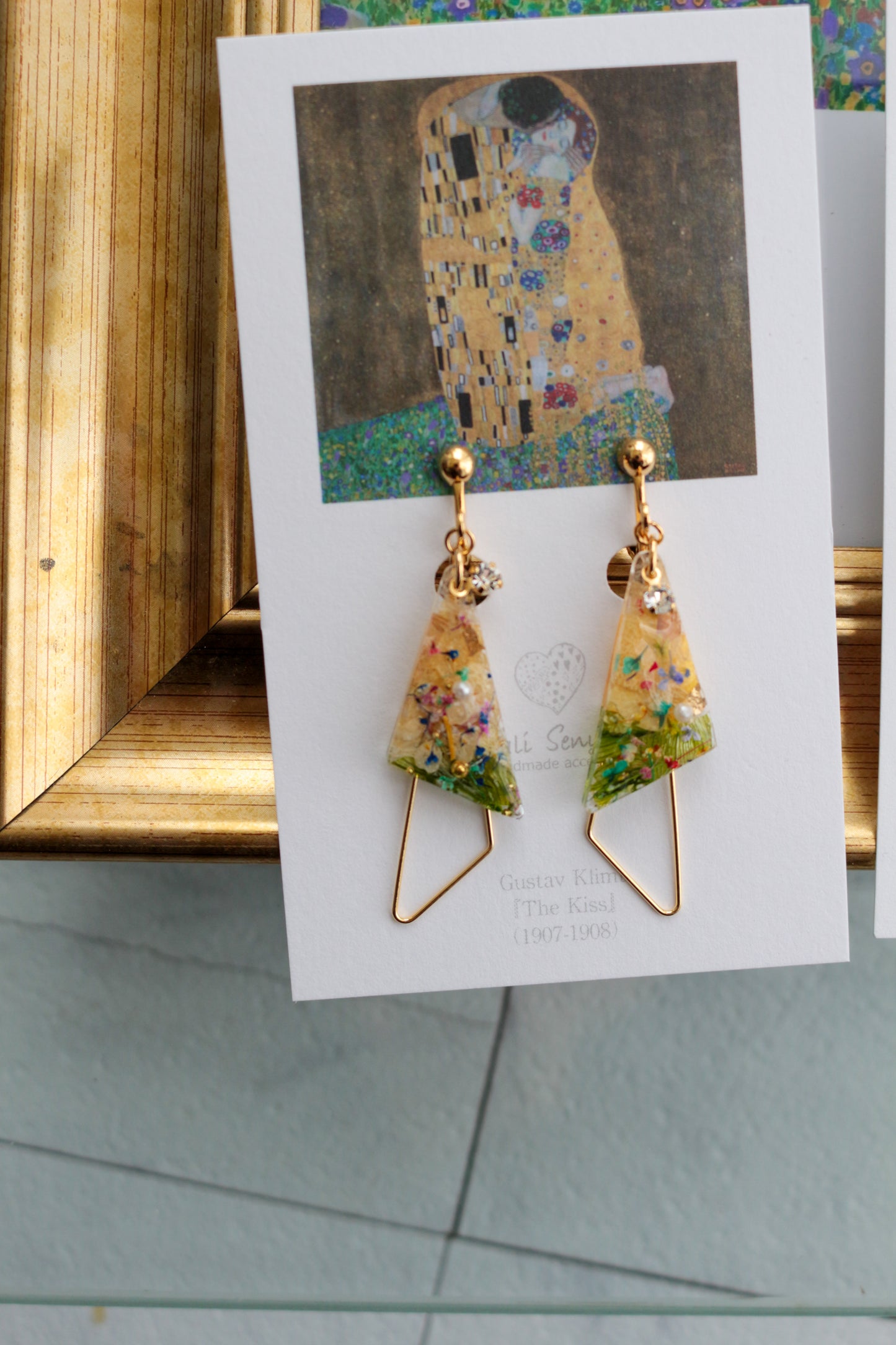 Gustav Klimt Inspired Triangular Floral Earrings - Kiss