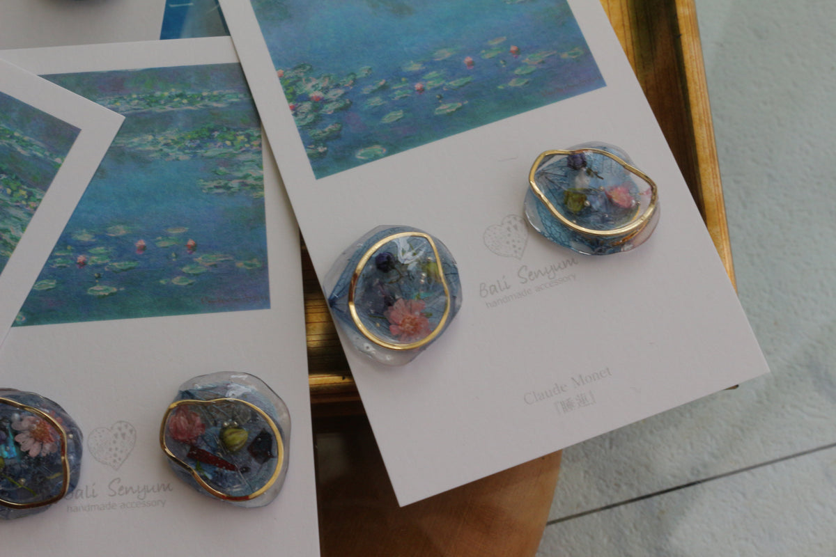 Monet Inspired Flower Medallion Earrings No.7 ピアスTitanium Pierce 睡蓮