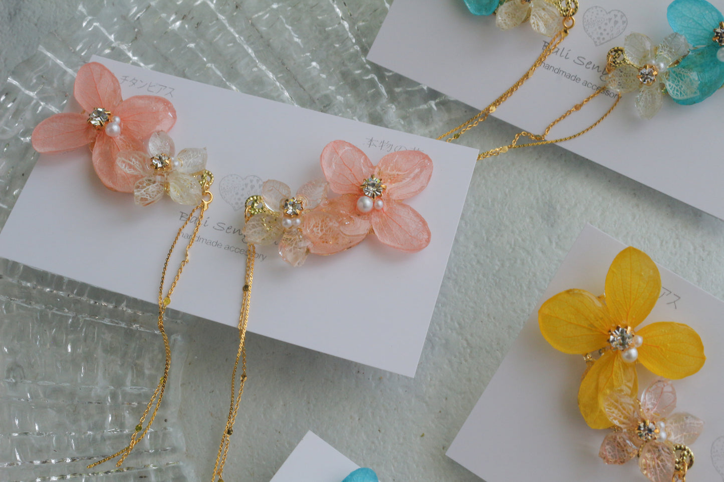 Hydrangea Flying Butterfly Earrings No.58 - Titanium Pierce(ピアス）