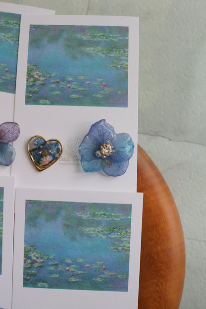 Monet's Water Lilies Inspired Flower and Medallion No.10 イヤリング Clip-on 睡蓮