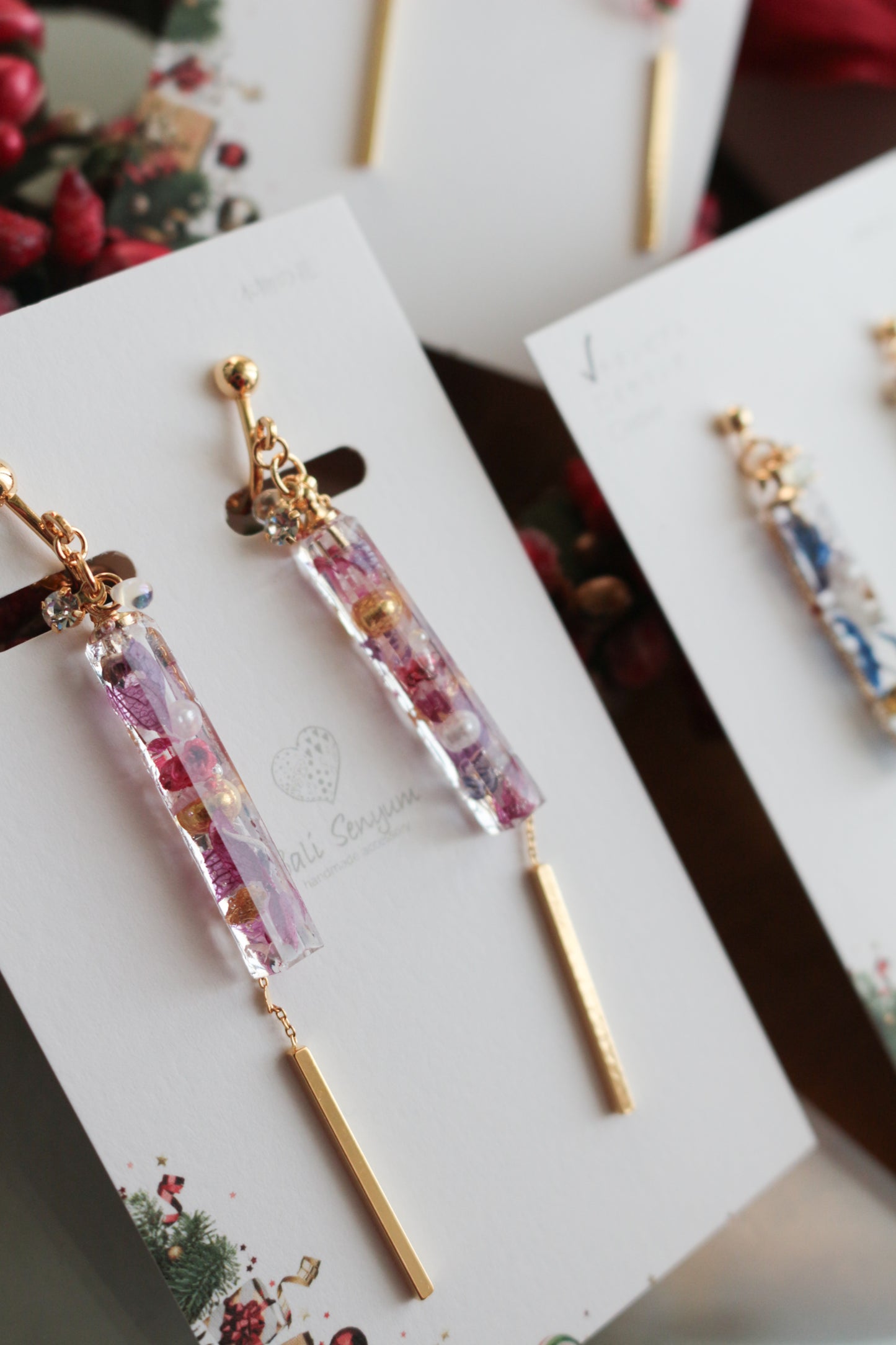 Dangling Christmas Stick Earrings with Pearl