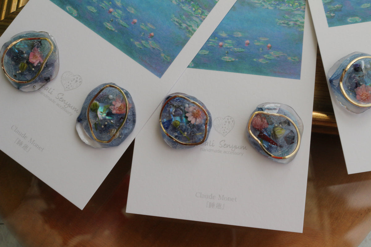 Monet Inspired Flower Medallion Earrings No.7 ピアスTitanium Pierce 睡蓮