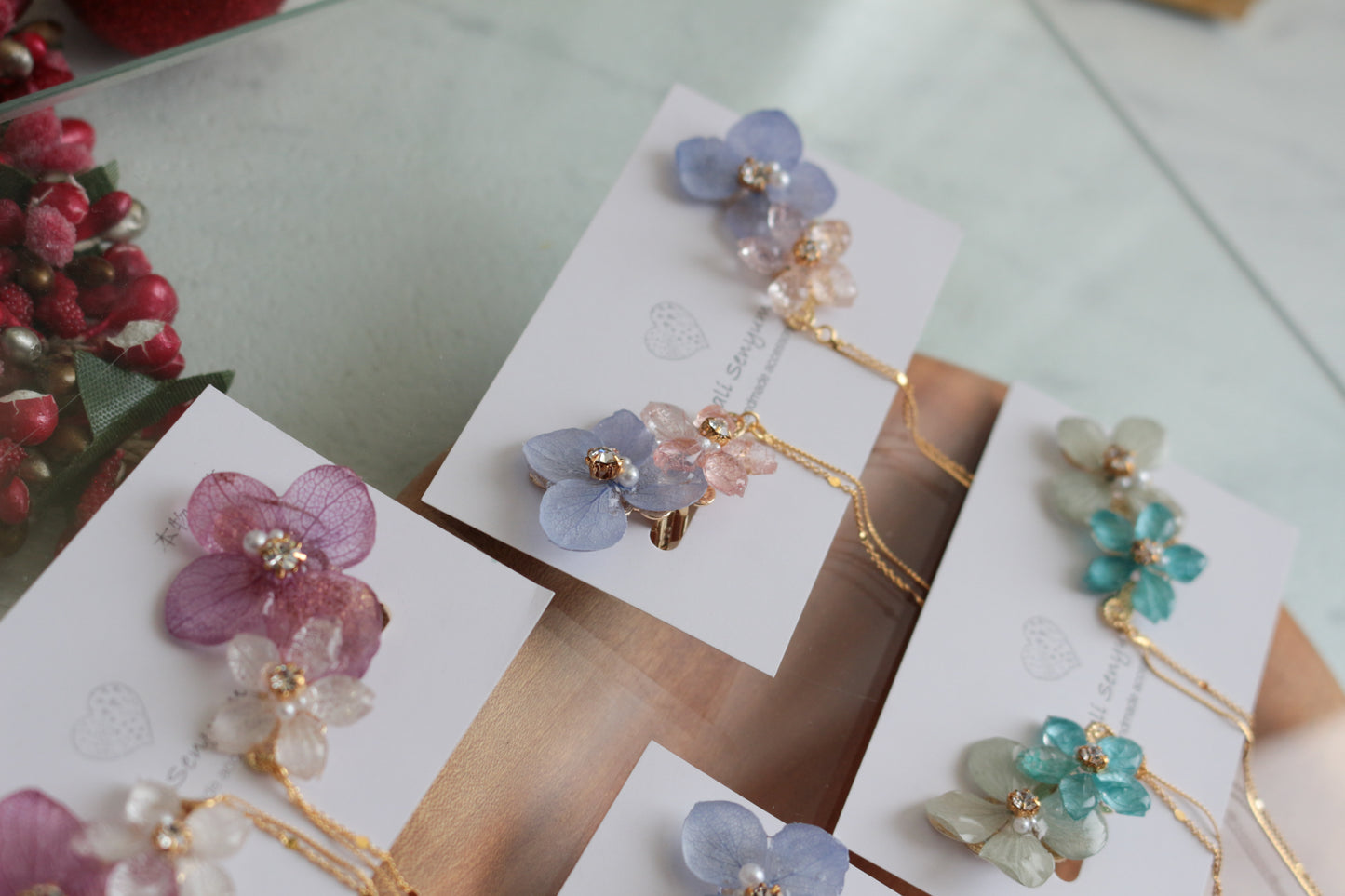 Hydrangea Flying Butterfly  No.39 - Clip-on(イヤリング）