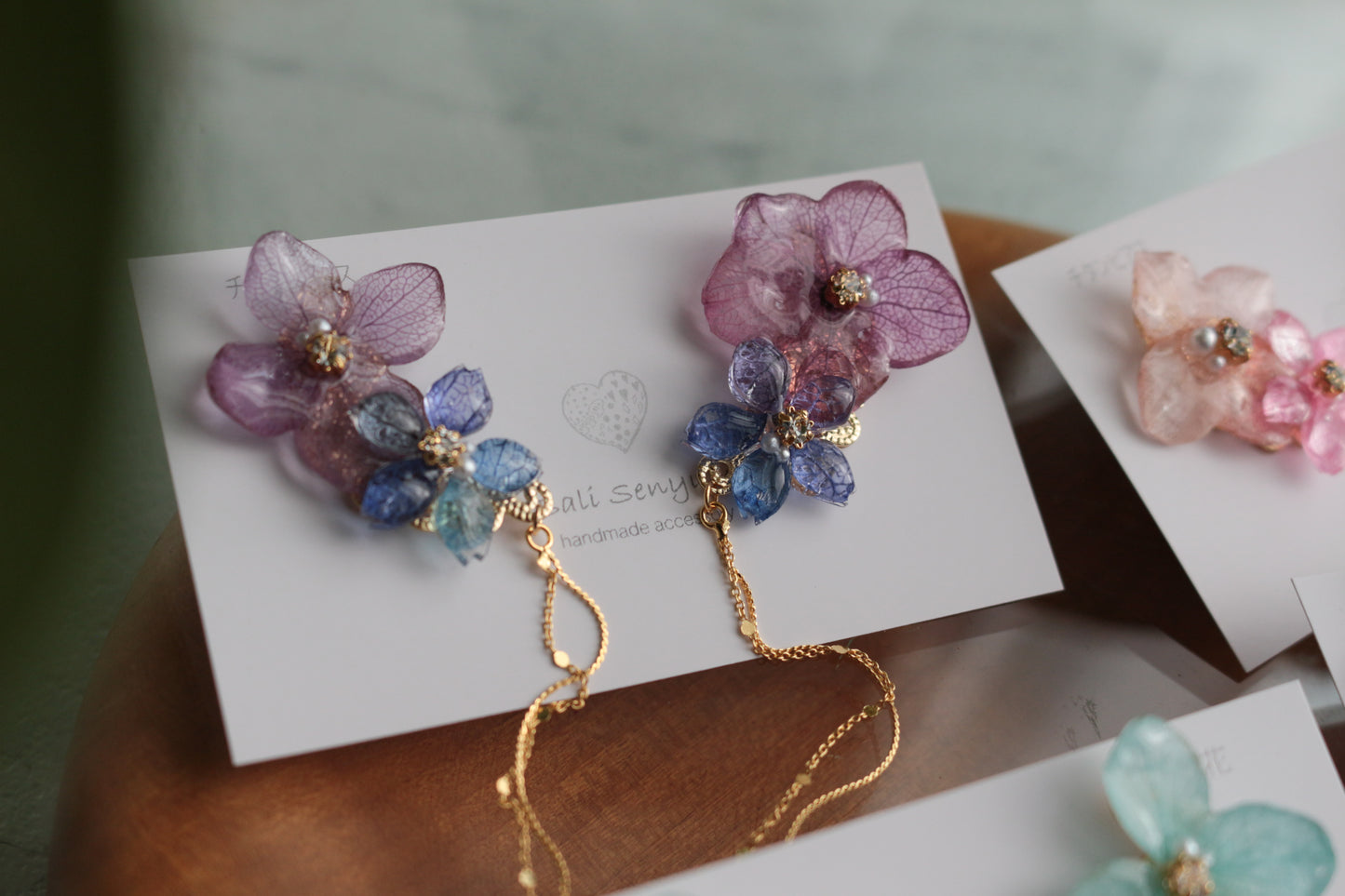 Hydrangea Flying Butterfly Earrings No.40 - Titanium Pierce(ピアス）