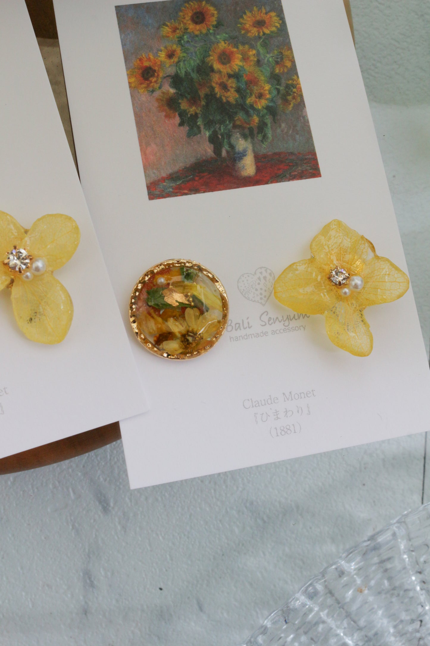 Monet Inspired Flower Earrings No.17 イヤリング Clip-on ひまわり