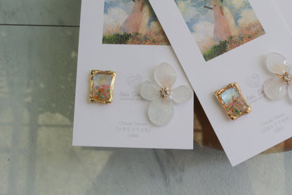 Monet Inspired Flower Earrings No.20 イヤリングClip-on 日傘をさす女性