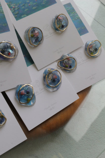 Monet Inspired Flower Medallion Earrings No.5 ピアスTitanium Pierce 睡蓮