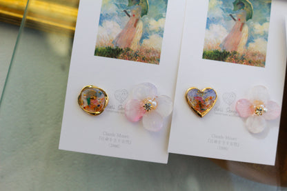 Monet Inspired Flower Earrings No.6 ピアスTitanium Pierce 日傘をさす女性