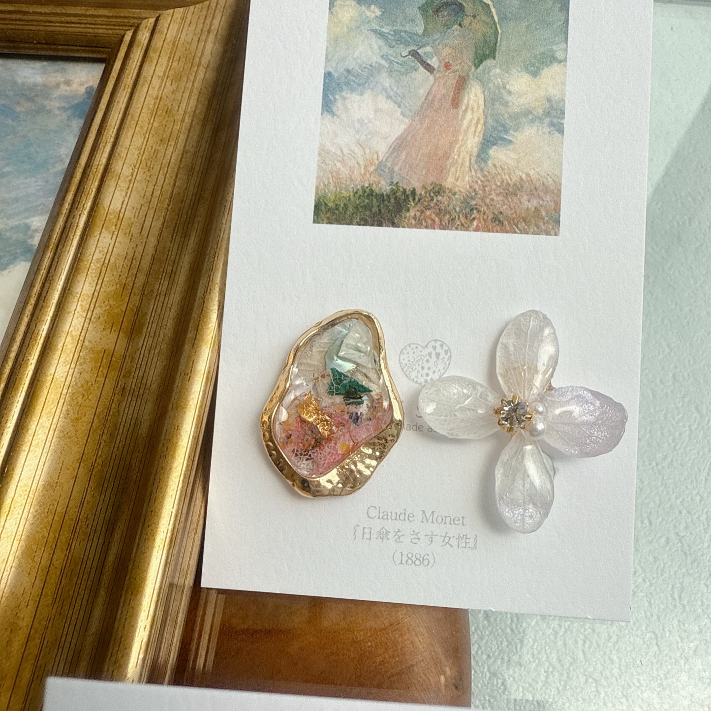 Monet Inspired Flower Earrings No.2 イヤリング　Clip-on　"日傘をさす女性"