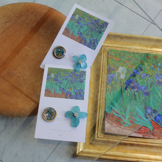 Gogh Inspired Flower and Medallion No.6 イヤリング Clip-on アイリス