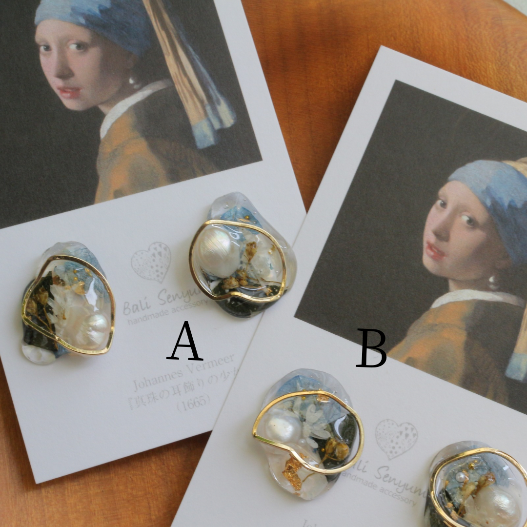 Vermeer's Inspired Flower & Pearl Earrings No.2 ピアス Pierce 真珠の耳飾りの少女