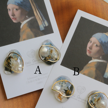 Vermeer's Inspired Flower & Pearl Earrings No.2 ピアス Pierce 真珠の耳飾りの少女