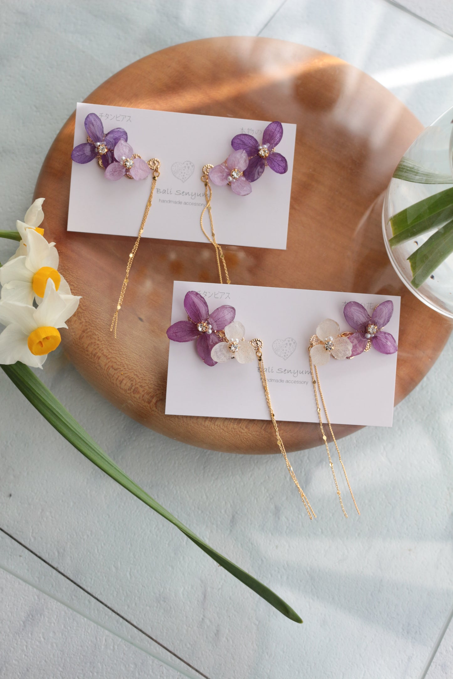 Hydrangea Flying Butterfly Earrings No.45 - Titanium Pierce(ピアス）