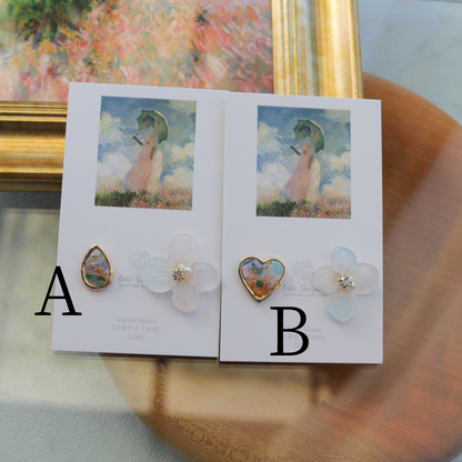 Monet Inspired Flower Earrings No.7 ピアスTitanium Pierce 日傘をさす女性