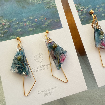 Claude Monet Water Lilies Inspired Triangular Floral Earrings -  No.32