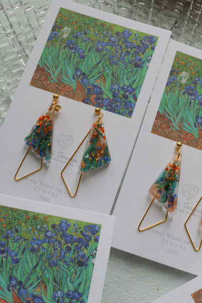Gogh Inspired Triangular Floral Earrings-アイリス
