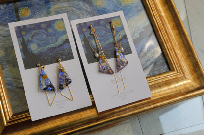 Gogh The Starry Night Inspired Triangular Floral Earrings-星月夜