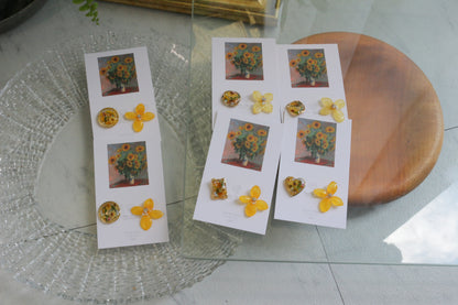 Monet Inspired Flower Earrings No.23 ピアスTitanium Pierce ひまわり