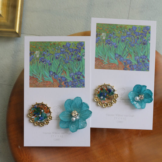 Gogh Inspired Flower and Medallion No.2 Titanium Pierceチタンピアス アイリス