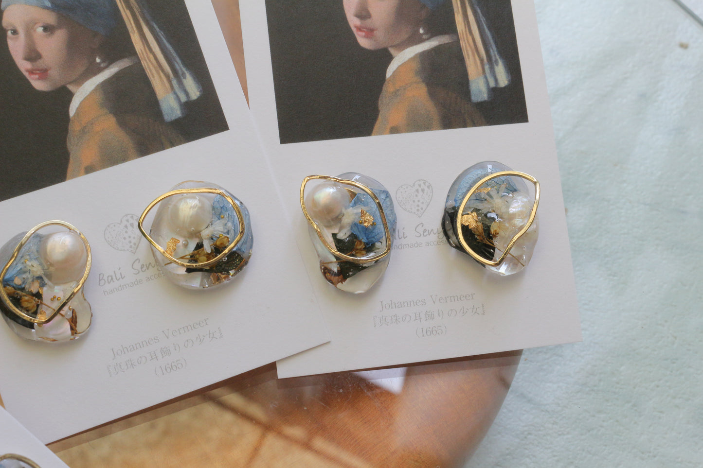 Vermeer's Inspired Flower & Pearl Earrings  No.1 イヤリング Clip-on 真珠の耳飾りの少女