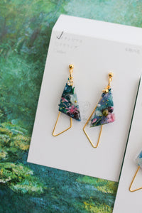 Claude Monet Water Lilies Inspired Triangular Floral Earrings -  No.6