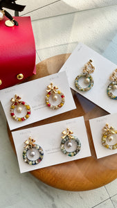 Colorful Christmas Wreath Earring