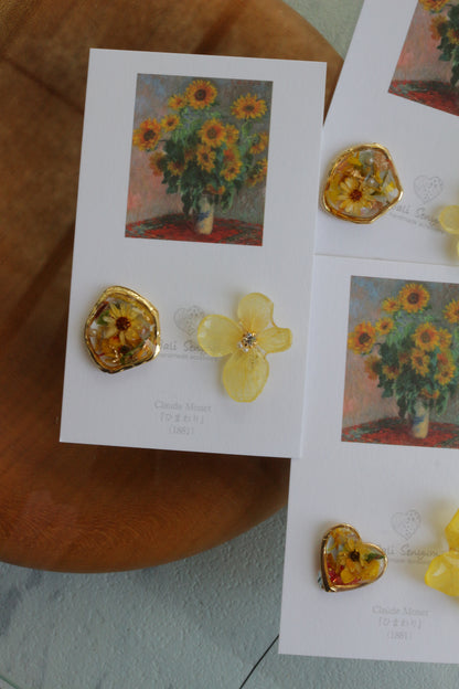 Monet Inspired Flower Earrings No.19 イヤリング Clip-on ひまわり