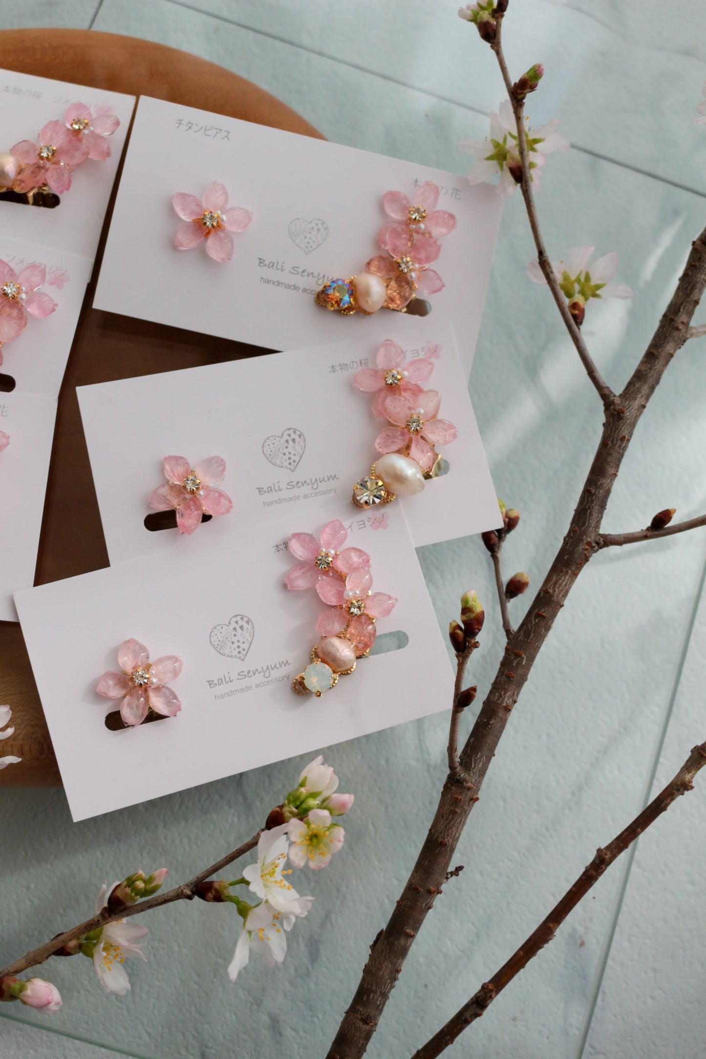 Someiyoshino Double Sakura Earring and Ear Cuff #S028